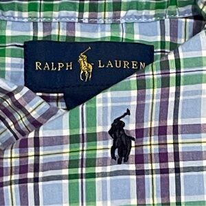 Polo Ralph Lauren Boys 4/4T Short Sleeve Button Down Shirt Green Blue Plaid